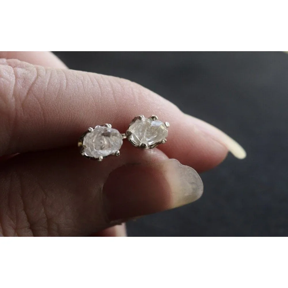 Lake County diamond earrings, 925 sterling silver, raw gemstones